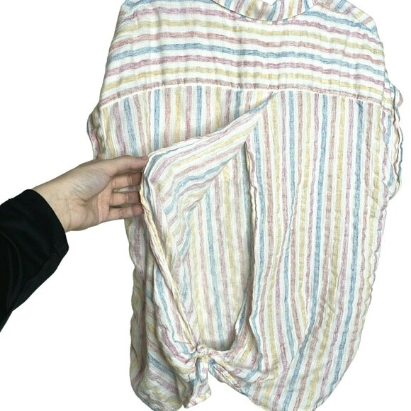 LUCKY BRAND Wms Sz L Pastel Stripe Tie Wrap Back Short Sleeve Top Blouse 7W45351 - Picture 7 of 11